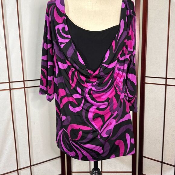 Lane Bryant purple and black blouse with built in cami - Picture 1 of 7